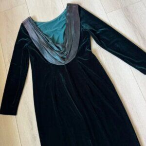 Jessica Howard Vintage Velvet Maxi Dress Cowl Back Green Size 10 Made in USA
